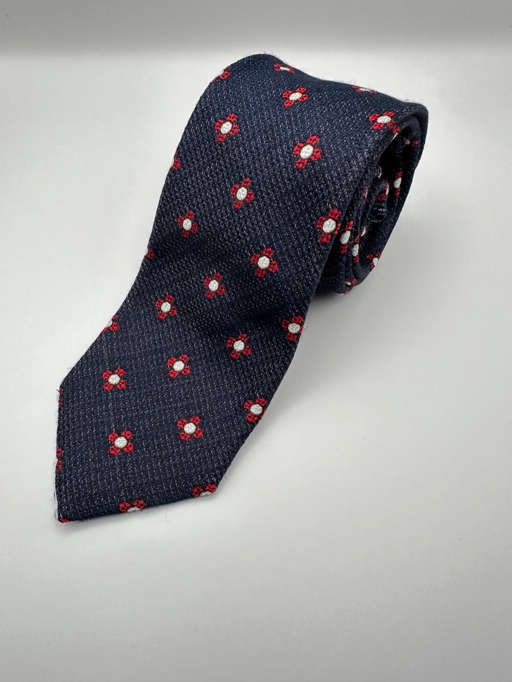 Tino Cosma Navy & Red Foulard Silk Tie – Signed Tipping – Made in Italy